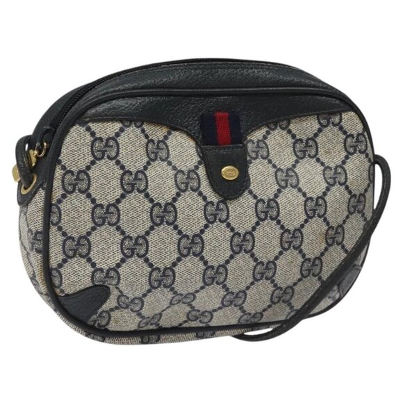Authentic GUCCI GG Supreme Sherry Line Shoulder Bag PVC Navy Red 89 02 066